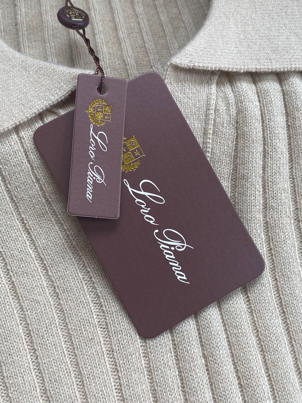 Lora Piana Polo-Strickpullover Beige – Premium Rippenstrick Weicher Longsleeve