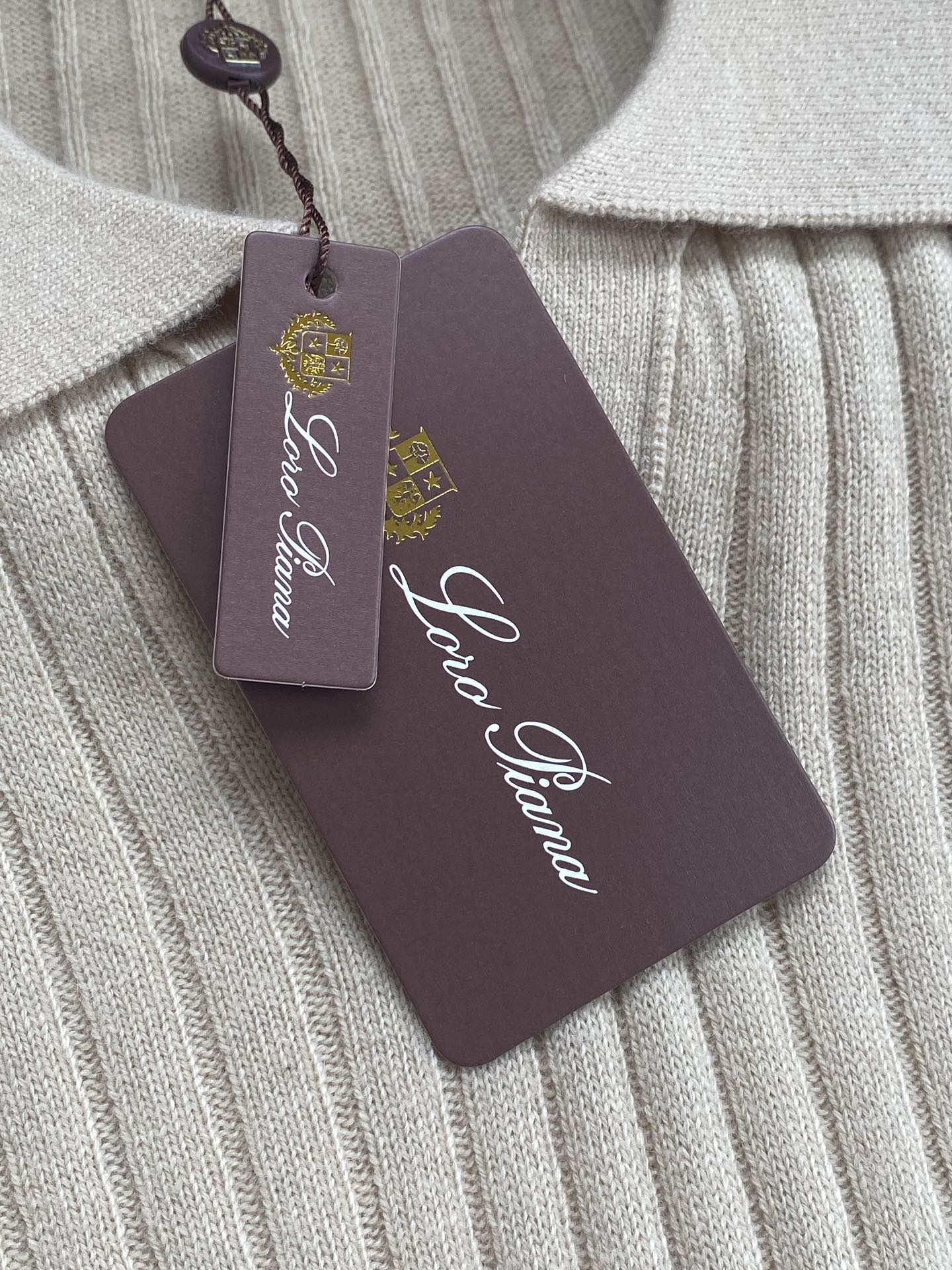 Lora Piana Polo-Strickpullover Beige – Premium Rippenstrick Weicher Longsleeve