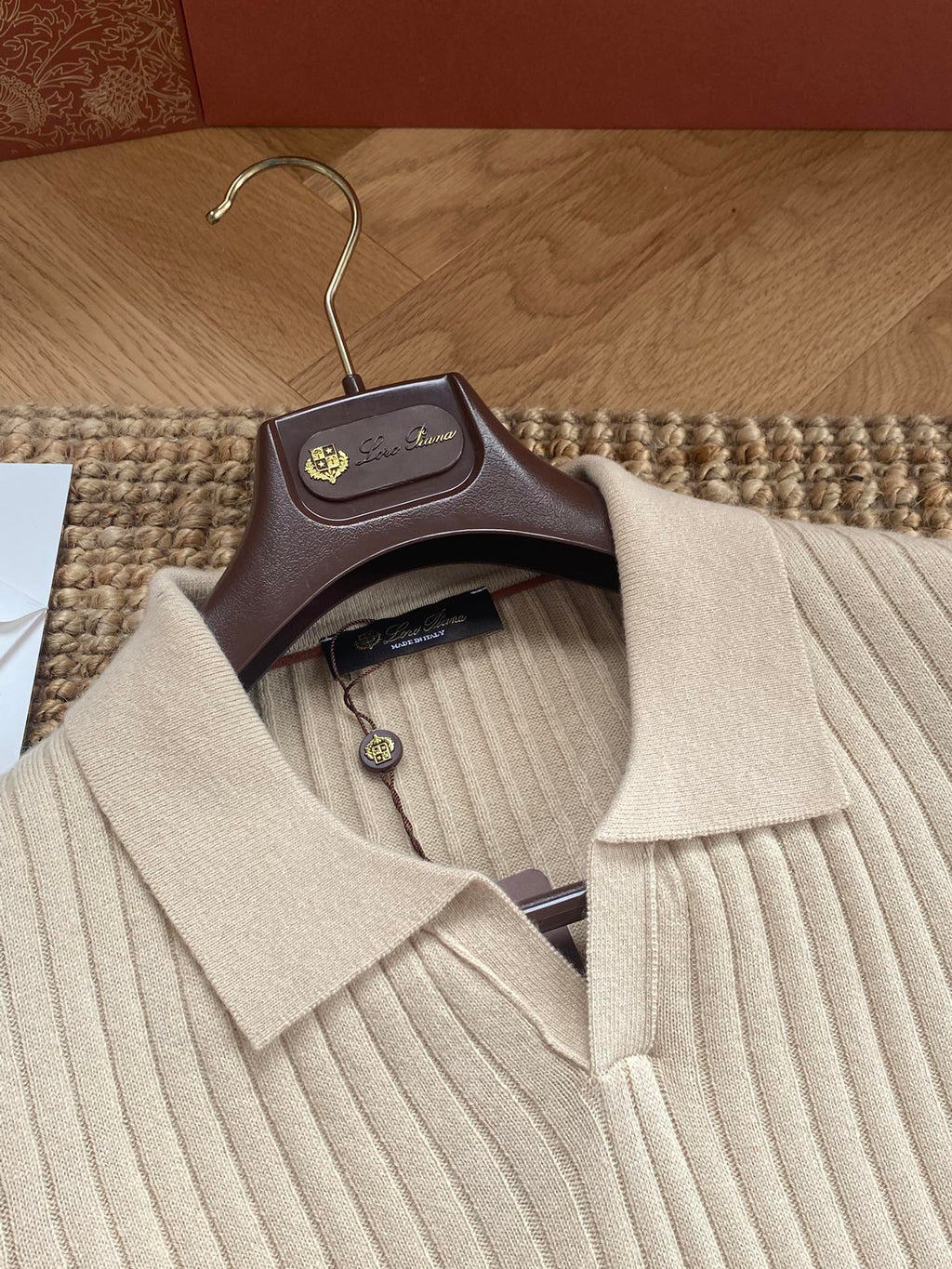 Lora Piana Polo-Strickpullover Beige – Premium Rippenstrick Weicher Longsleeve