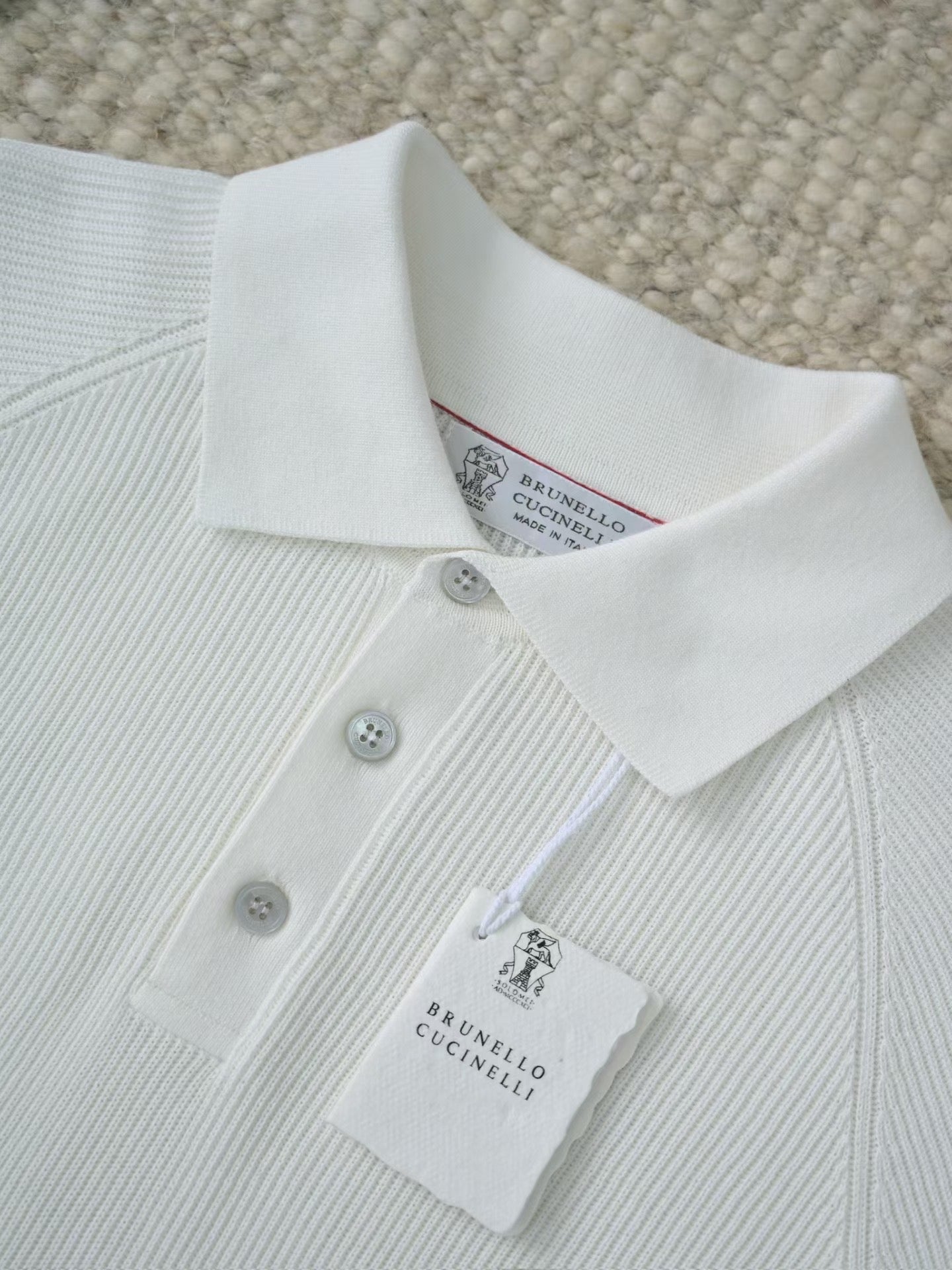 Brunello Cucinelli – Luxurioeses Strick Poloshirt in Weiss aus feiner Baumwolle