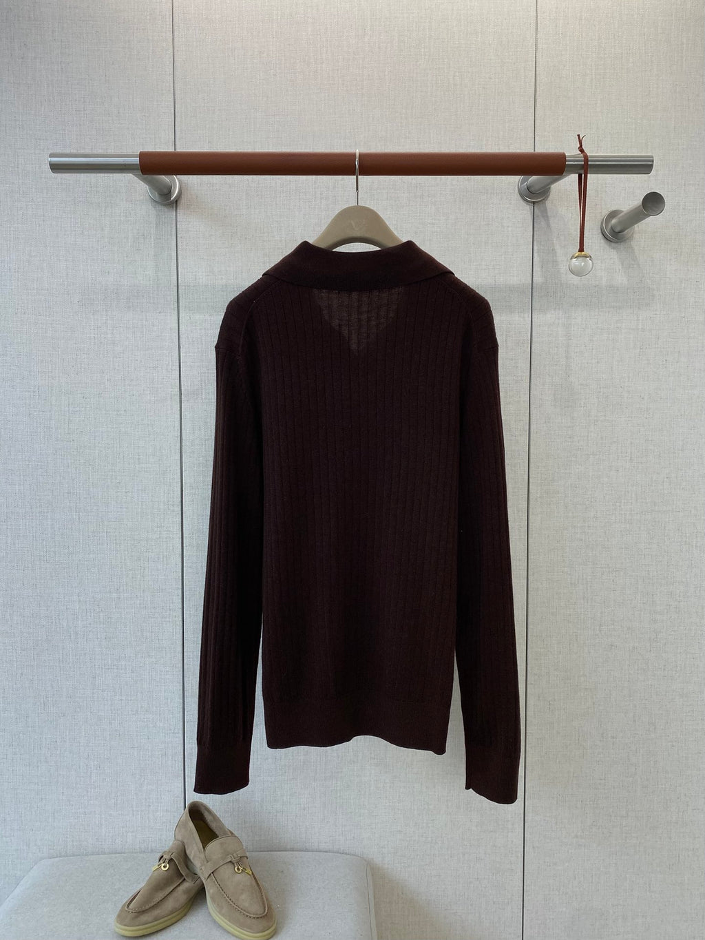 Lora Piana Strickpullover Dunkelbraun – Feinstrick Polo-Pullover