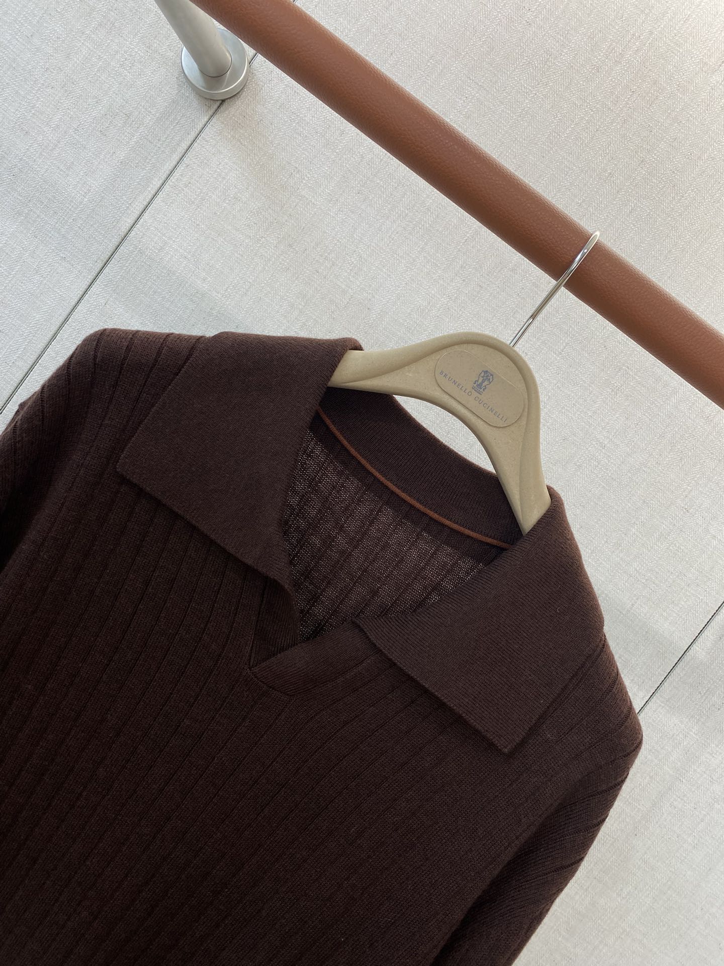 Lora Piana Strickpullover Dunkelbraun – Feinstrick Polo-Pullover