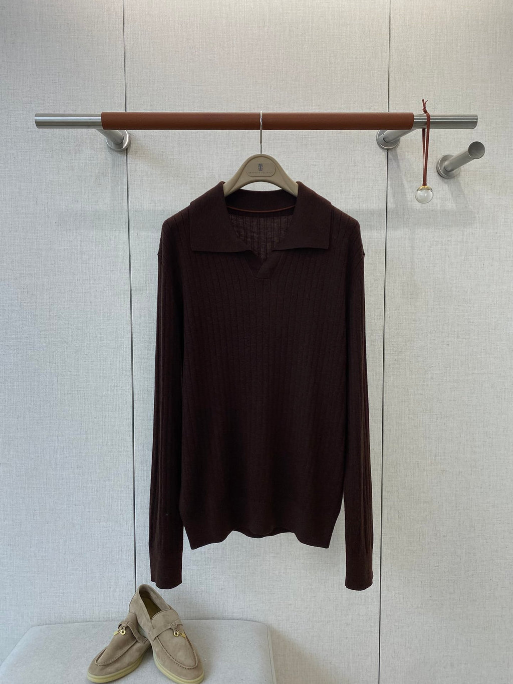 Lora Piana Strickpullover Dunkelbraun – Feinstrick Polo-Pullover