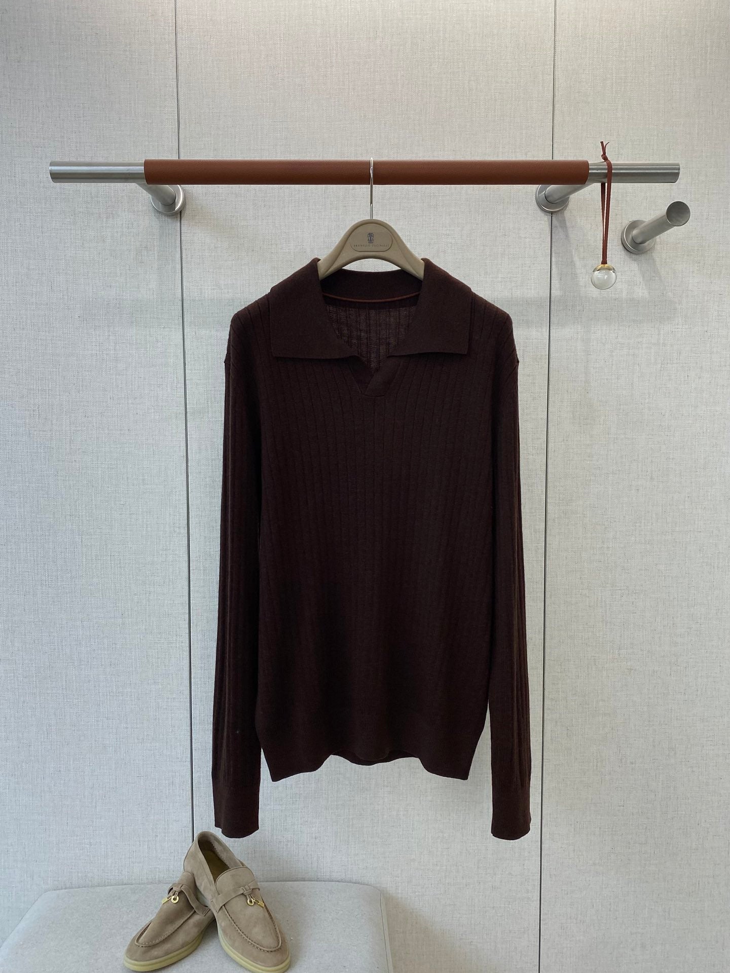 Lora Piana Strickpullover Dunkelbraun – Feinstrick Polo-Pullover