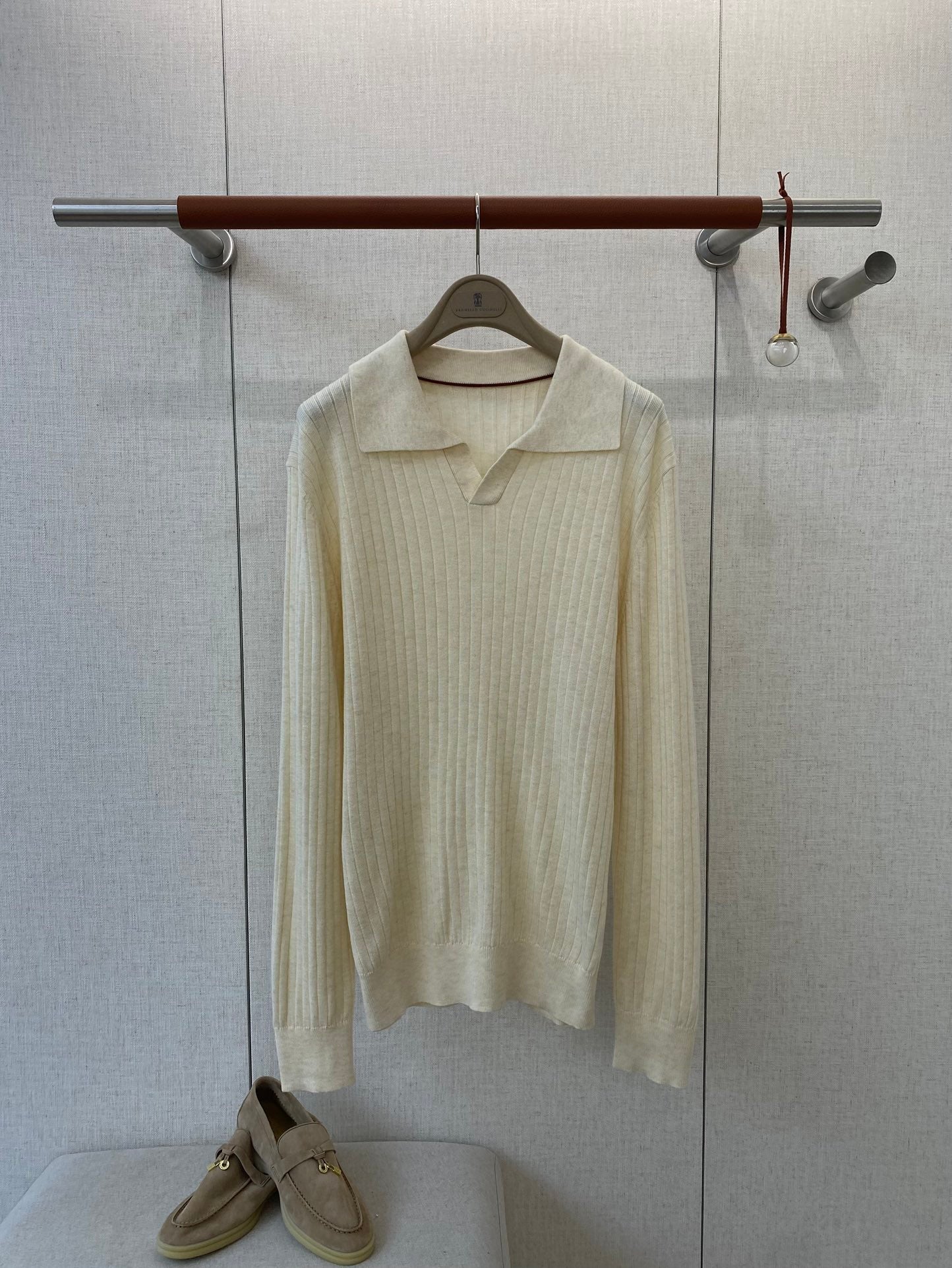 Lora Piana Polo-Strickpullover In Creme – Feiner Rippenstrick