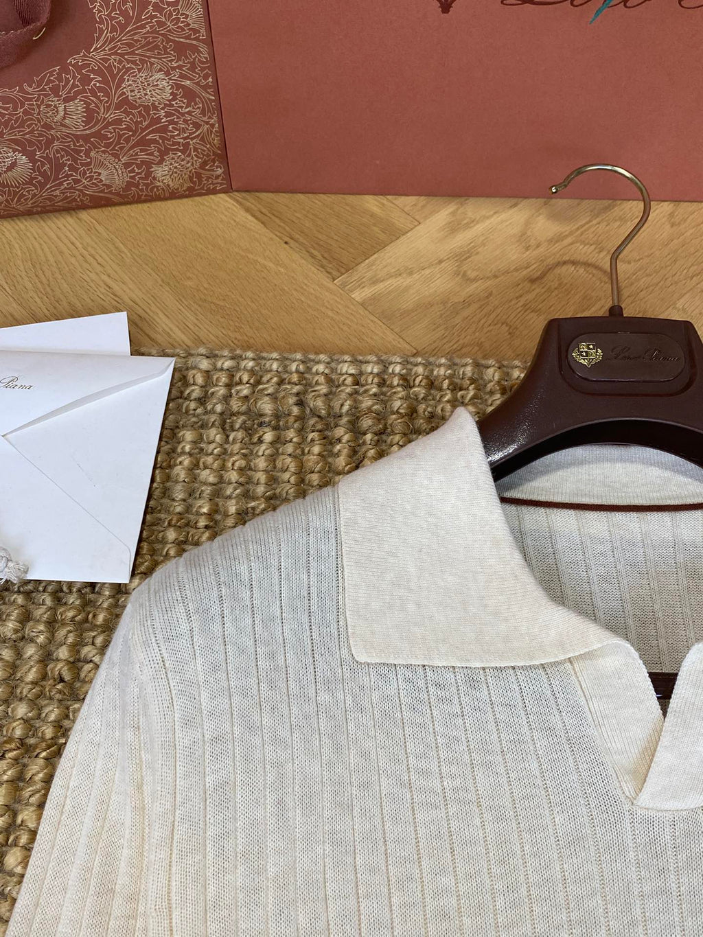 Lora Piana Polo-Strickpullover In Creme – Feiner Rippenstrick