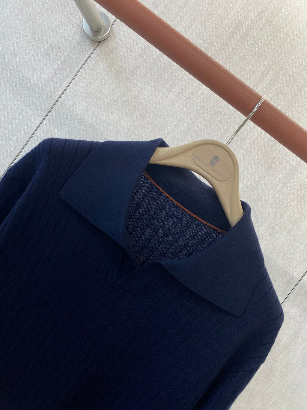 Brunello Cucinelli Herren Strick-Polo in Dunkelblau Feinstrickpullover