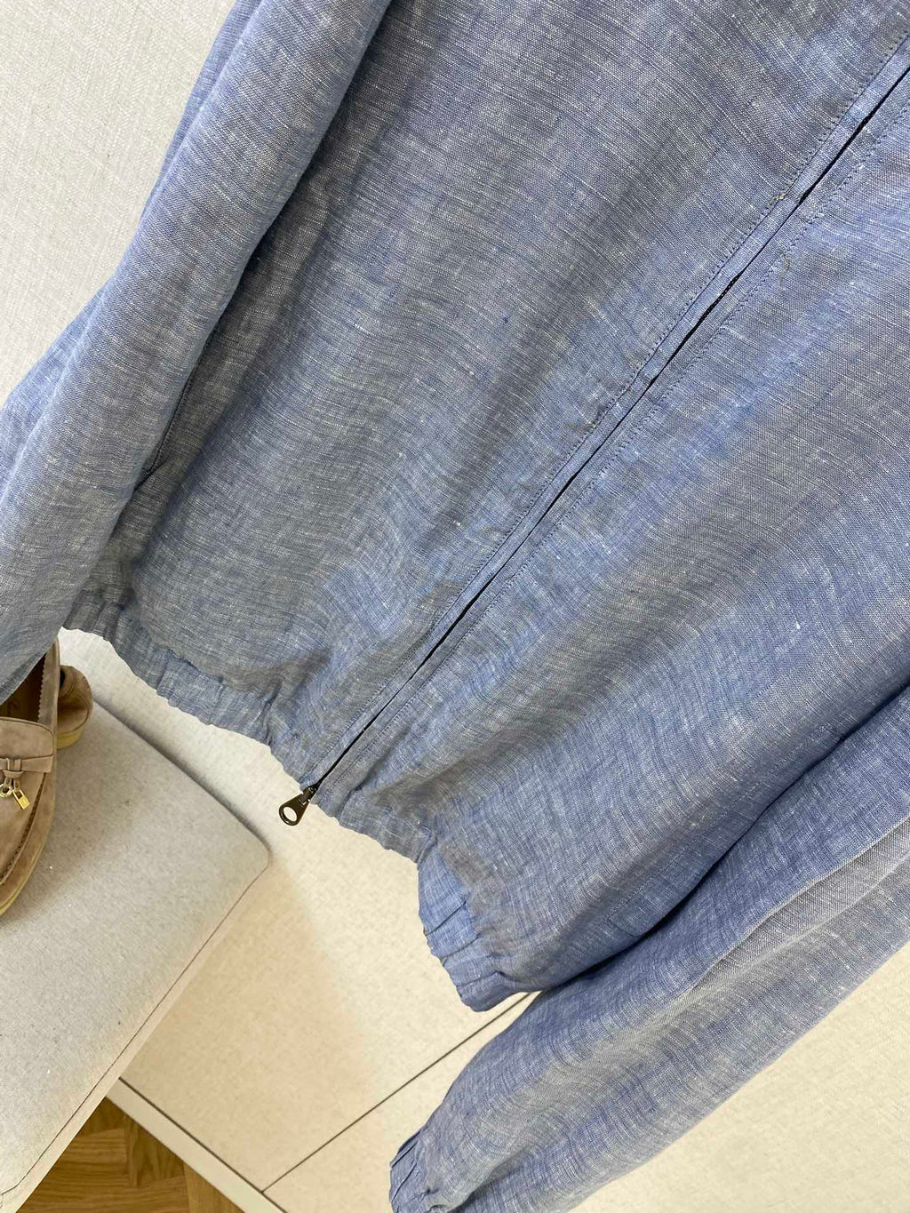 Lora Piana Leinenjacke mit Stehkragen – Leichte Sommerjacke in Beige oder Hellblau