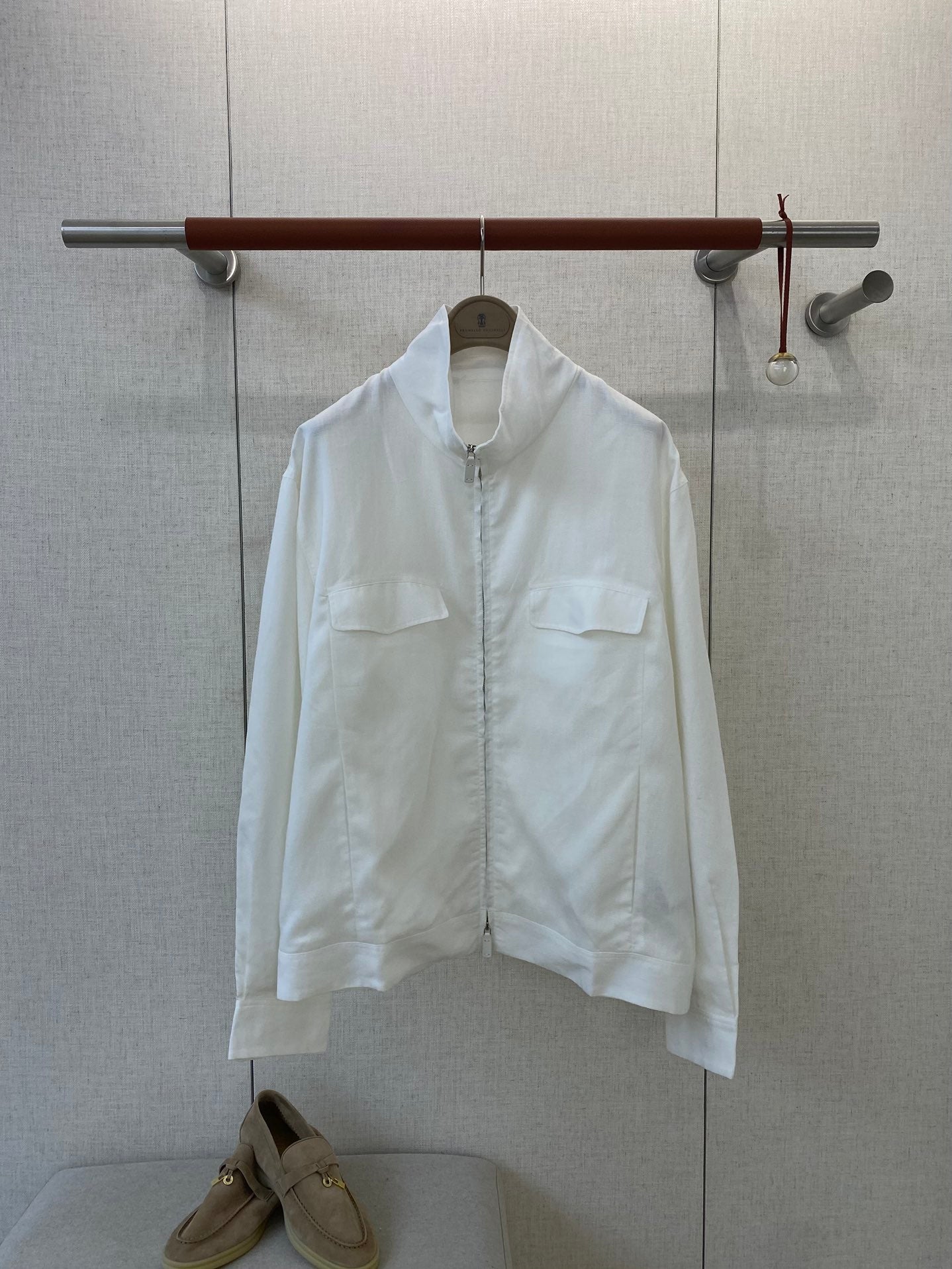 ZEGNA Weisse Leichte Zip-Jacke mit Brusttaschen