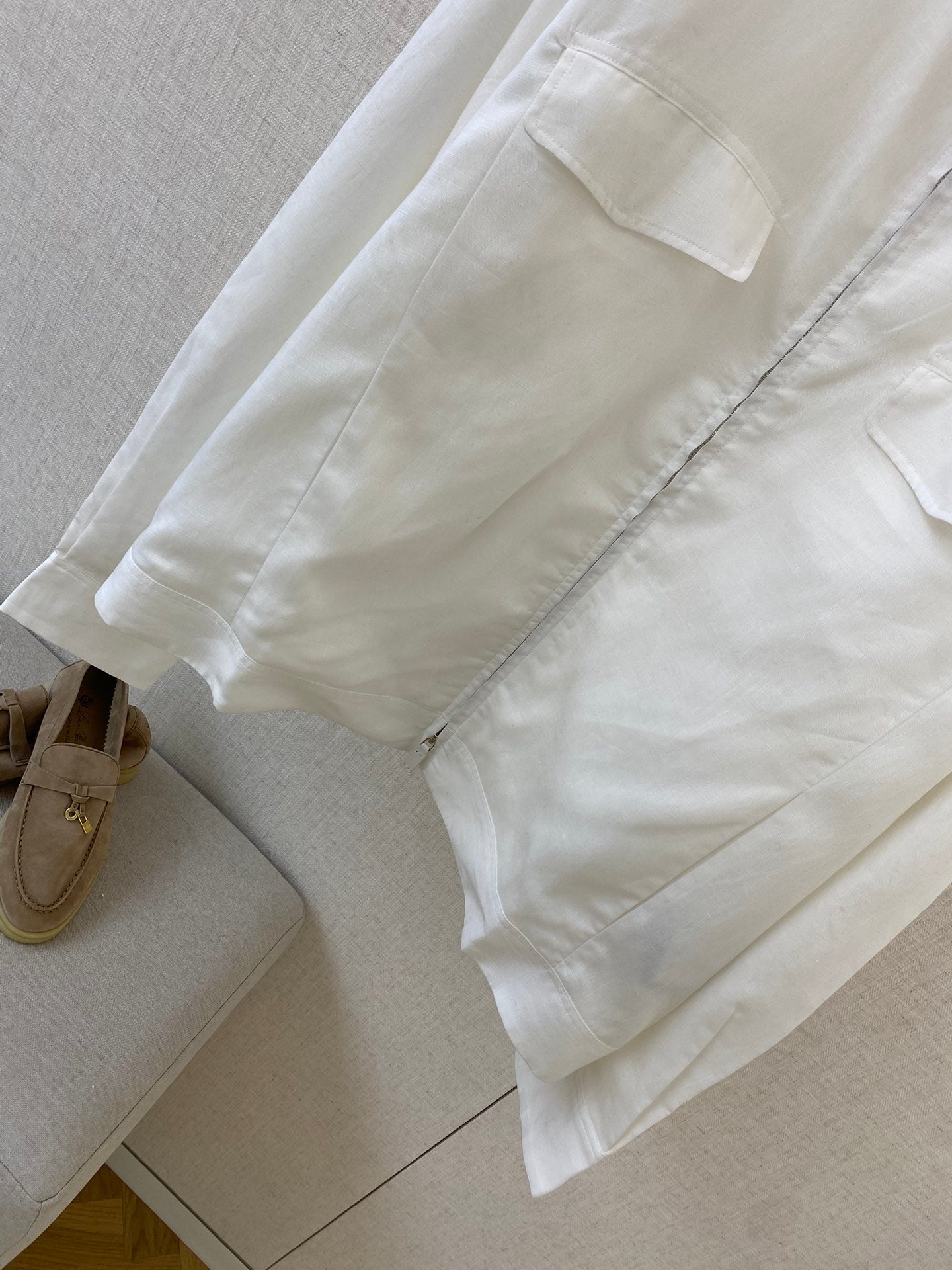 ZEGNA Weisse Leichte Zip-Jacke mit Brusttaschen