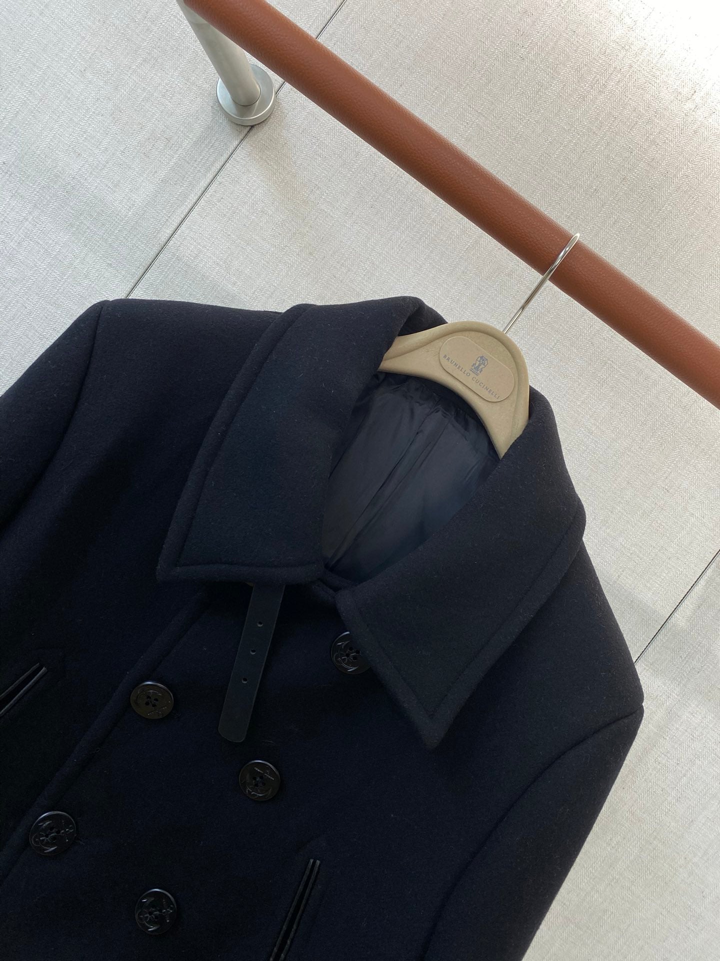 Loro Piana Schwarzer Herren Mantel mit zweireihiger Knopfleiste und Schlitztaschen