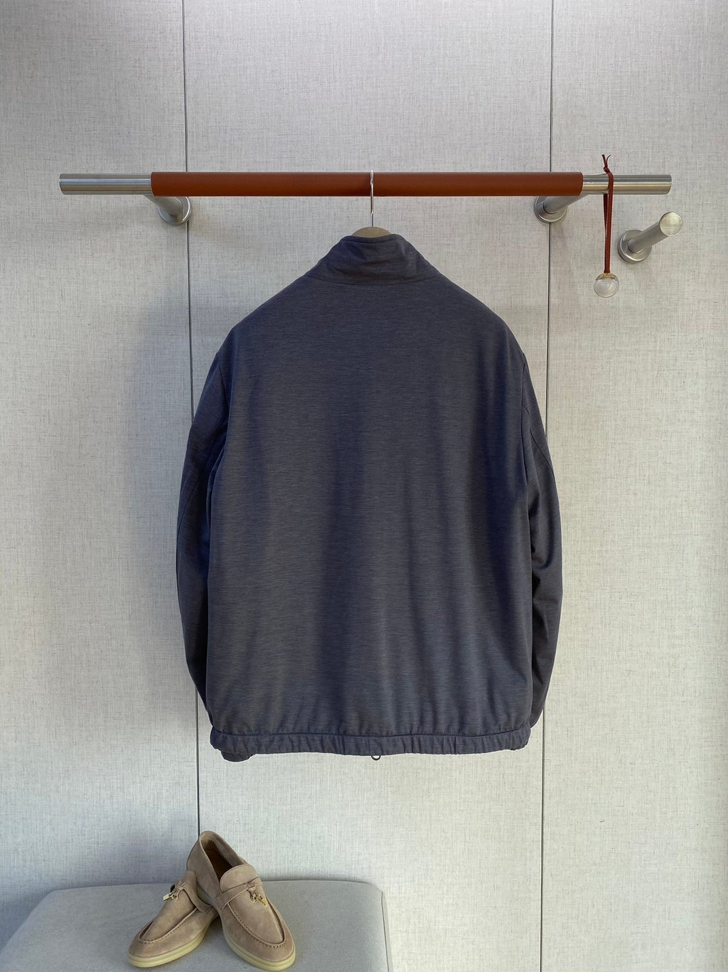 Loro Piana Herren Jacke in Dunkelgrau mit Doppelreissverschluss und Stehkragen