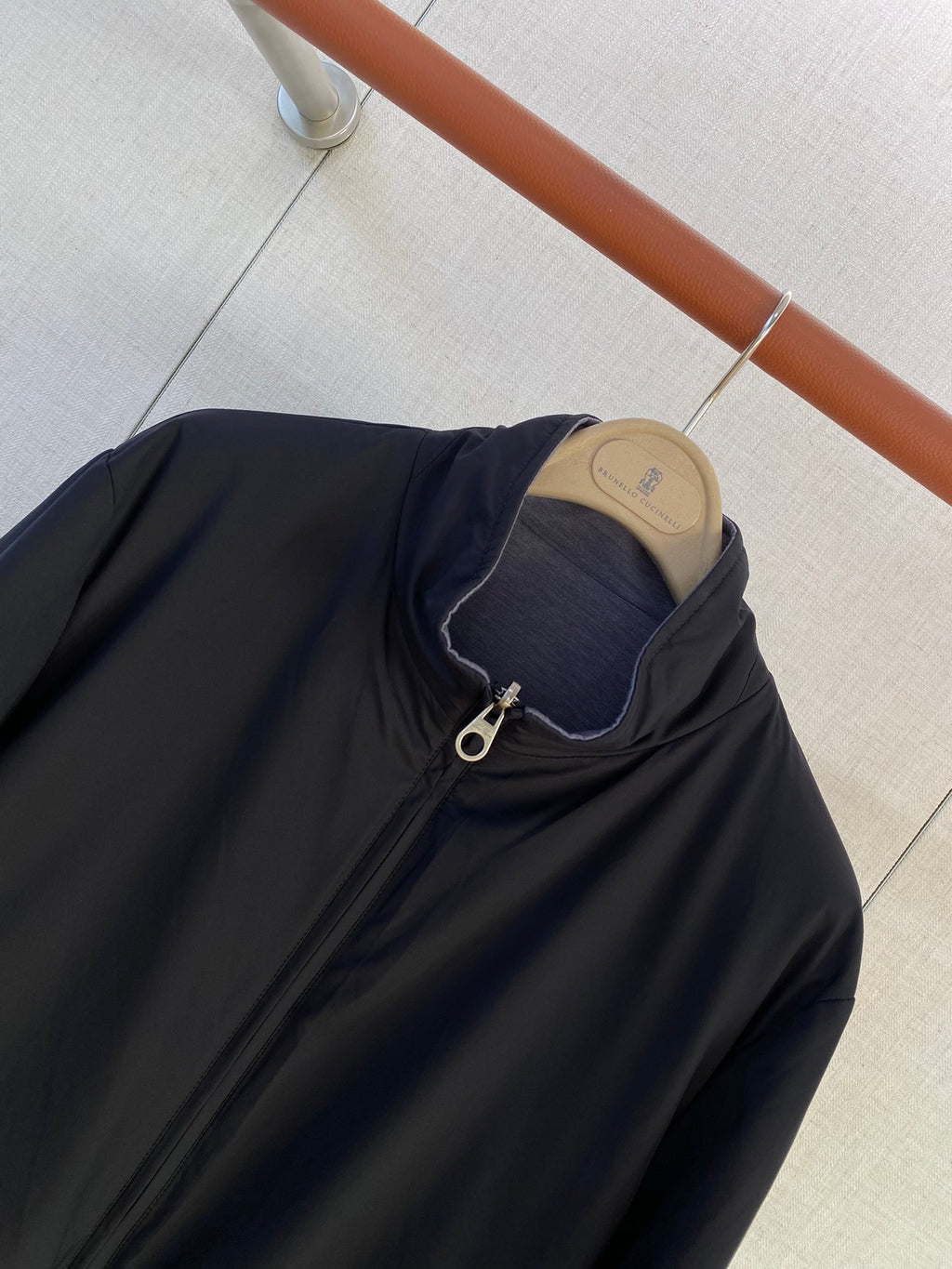 Loro Piana Herren Jacke in Dunkelgrau mit Doppelreissverschluss und Stehkragen