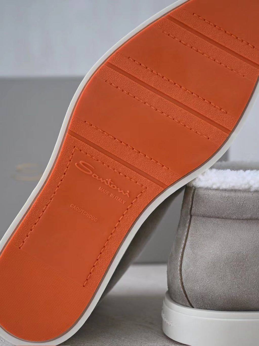 Santoni Herren Mokassin-Boots aus Veloursleder mit Lammfellfutter