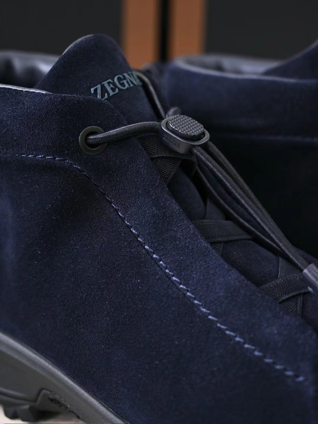 Zegna Herren-Wanderboots aus nachtblauem Veloursleder mit Vibram-Sohle und Front-Zipper