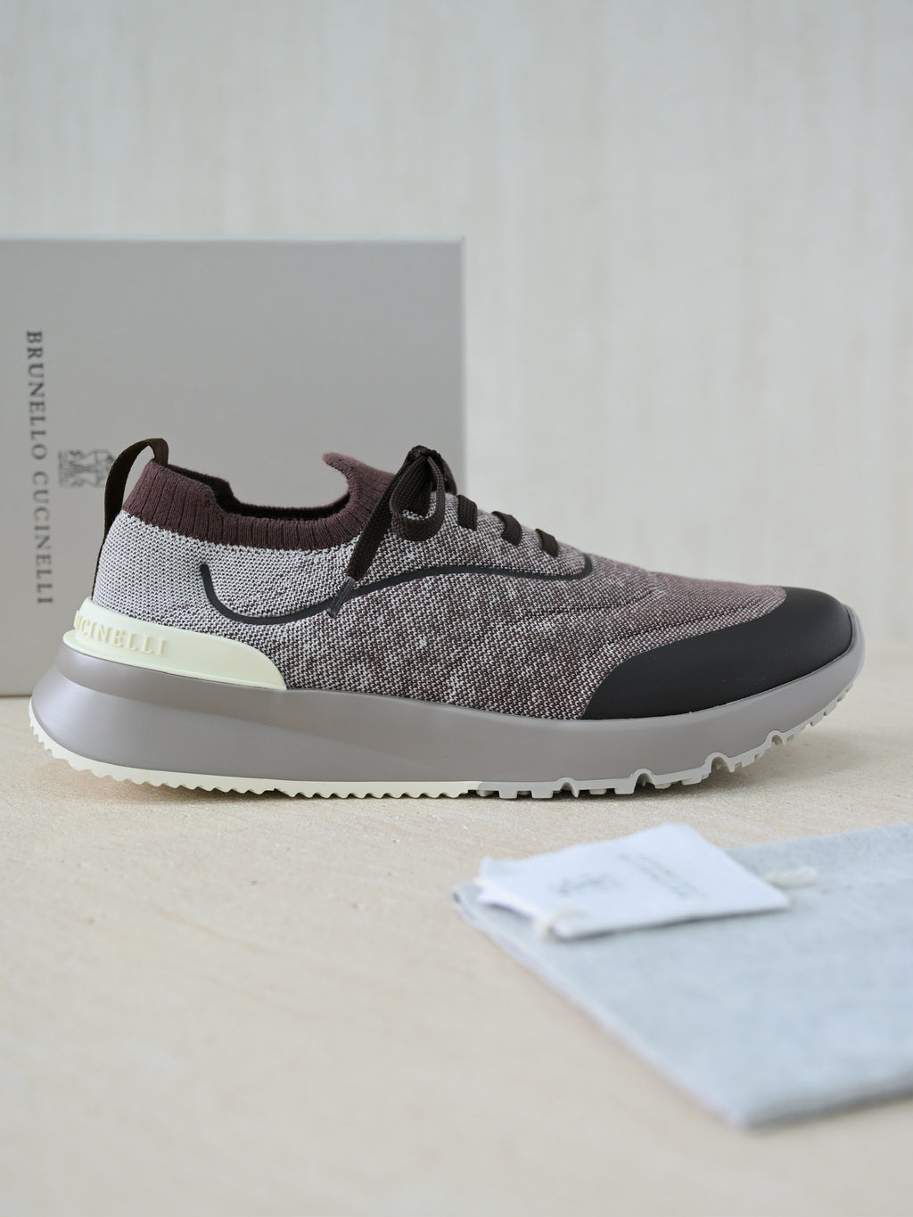 Brunello Cucinelli Herren Sneaker aus Strickgewebe mit Lederakzenten - Beige/Braun