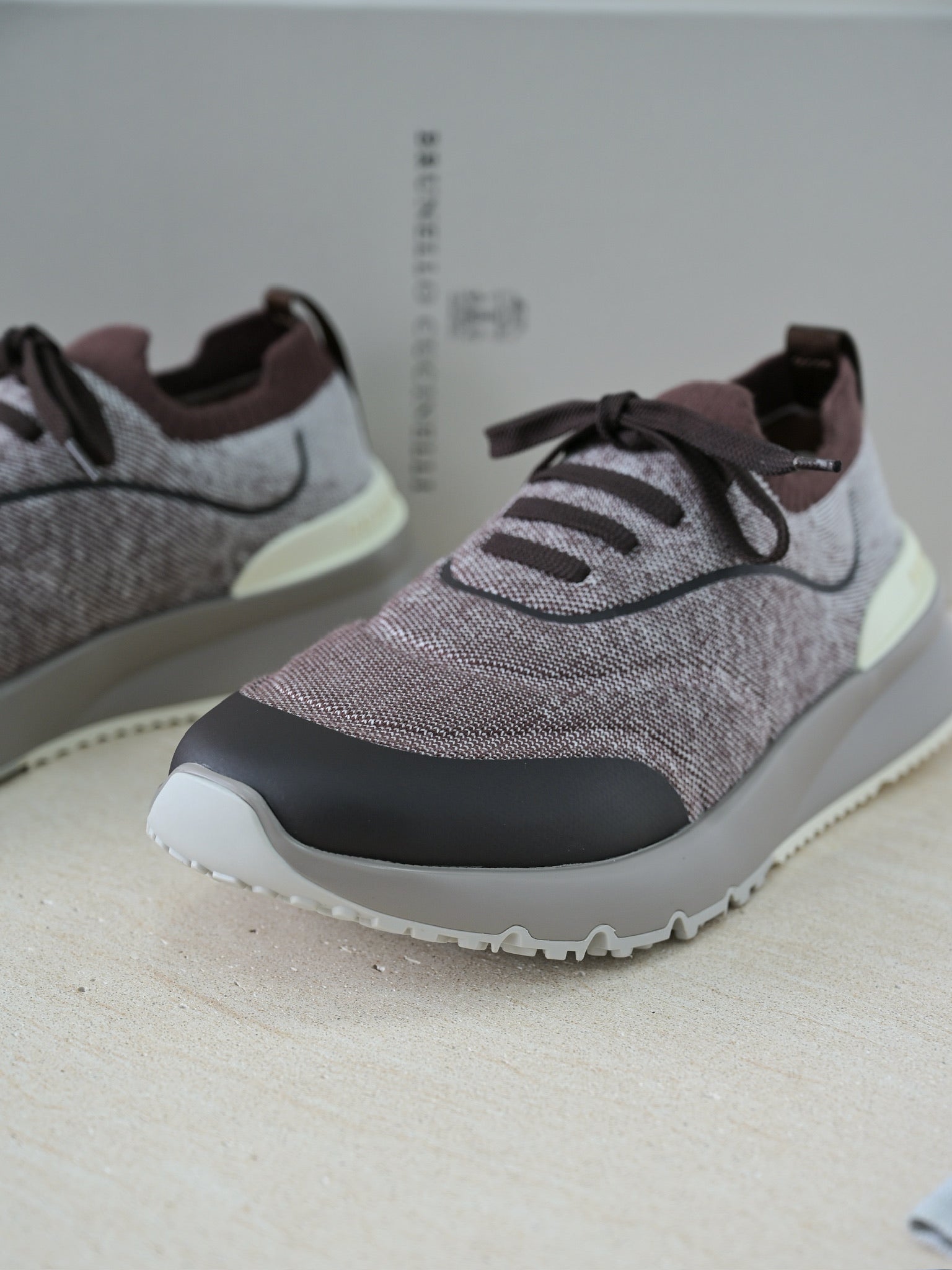 Brunello Cucinelli Herren Sneaker aus Strickgewebe mit Lederakzenten - Beige/Braun