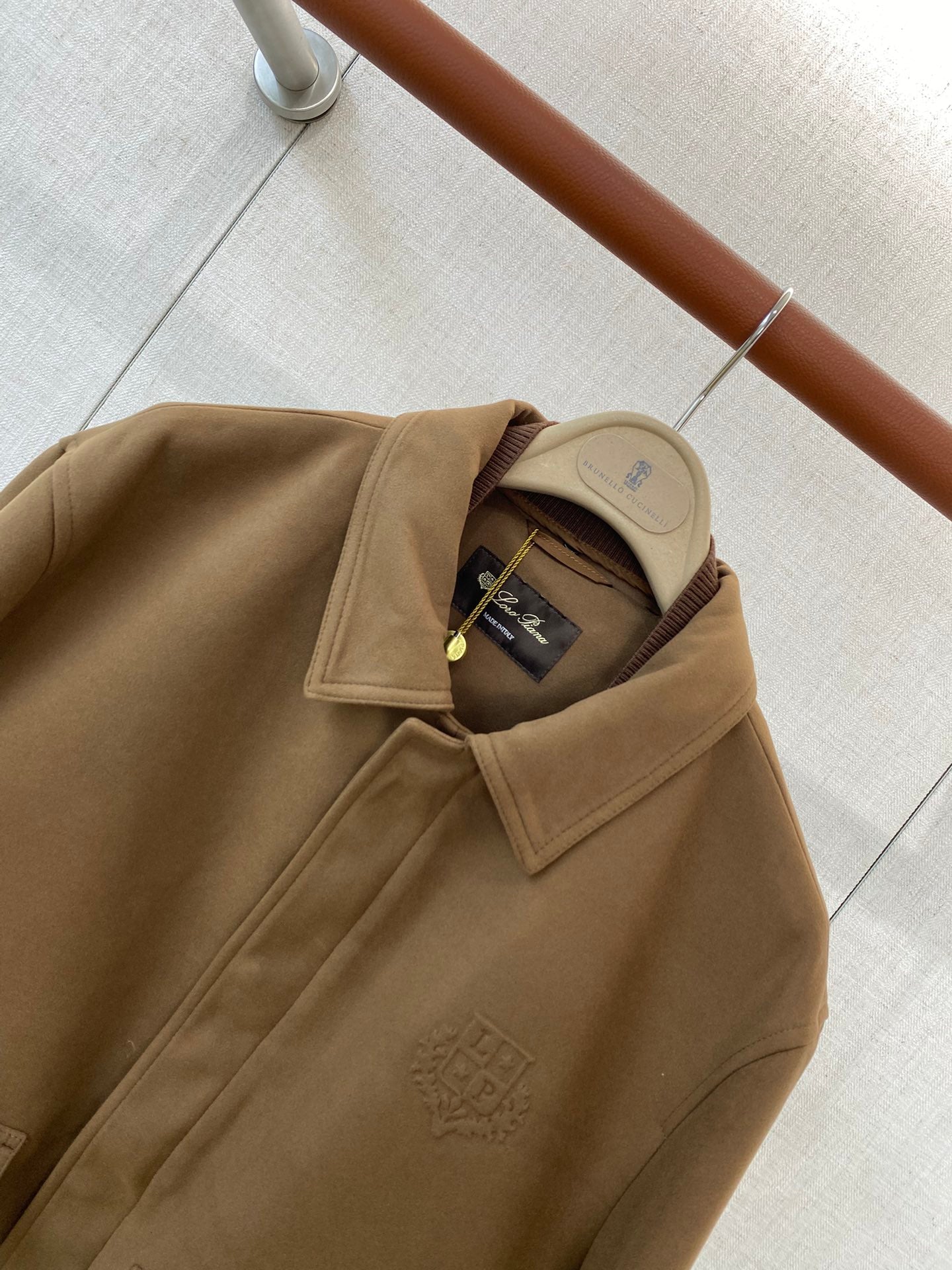 Loro Piana Braune Jacke aus Techno-Gewebe mit aufgesetzten Taschen
