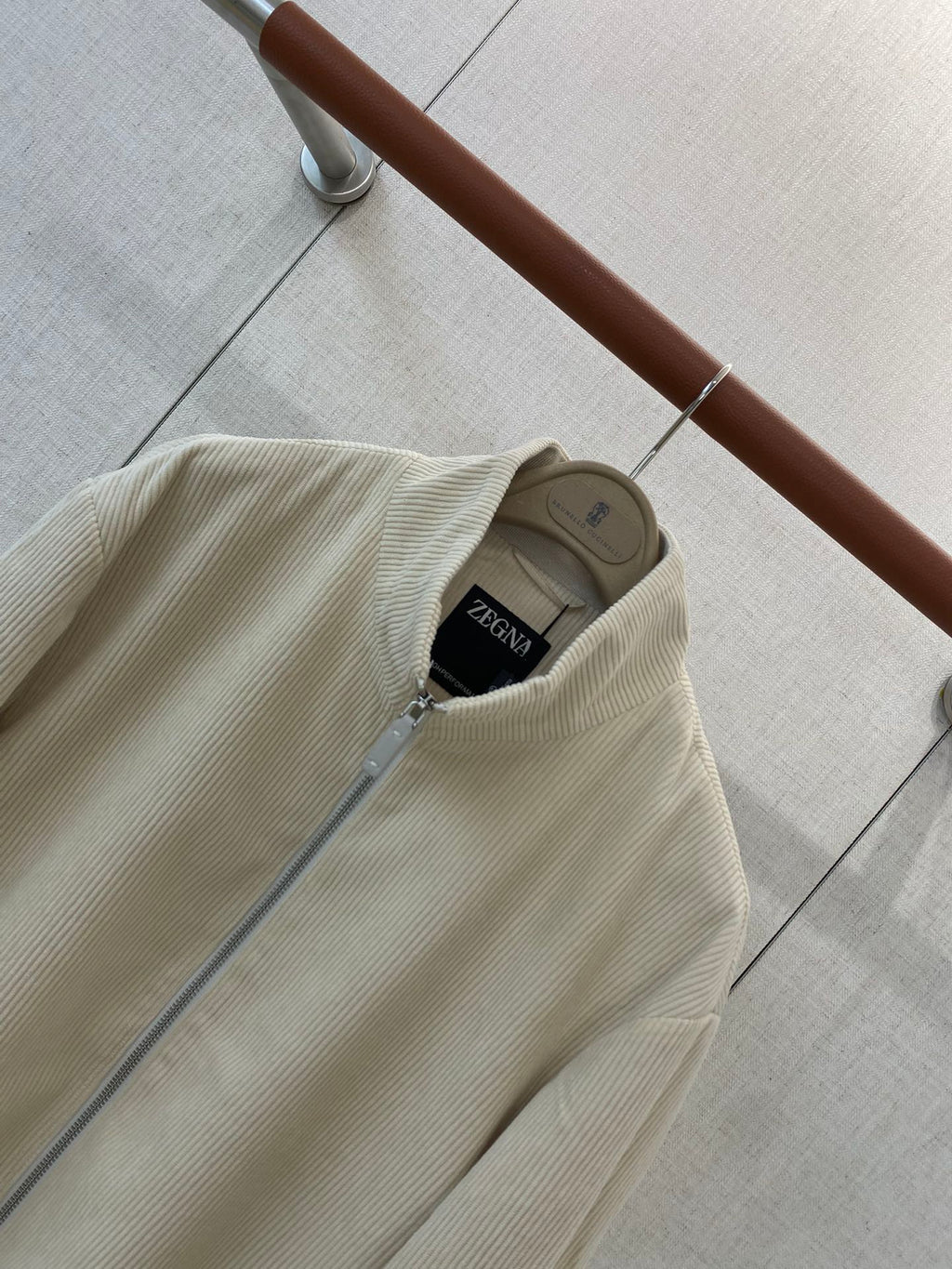 ZEGNA Herren-Strickjacke mit Zipper und Stehkragen Creme