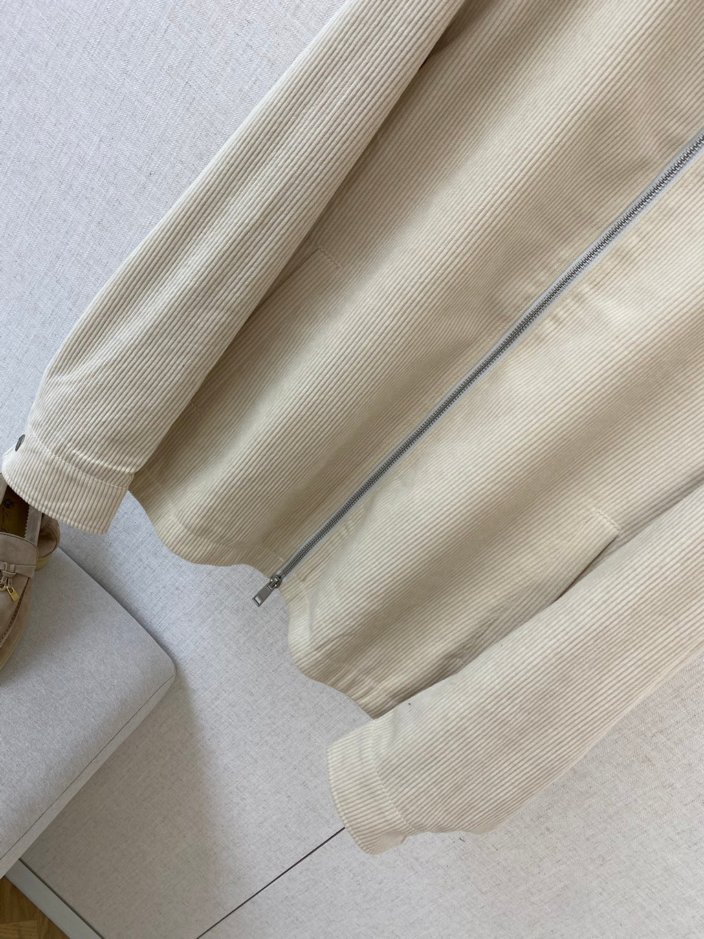 ZEGNA Herren-Strickjacke mit Zipper und Stehkragen Creme