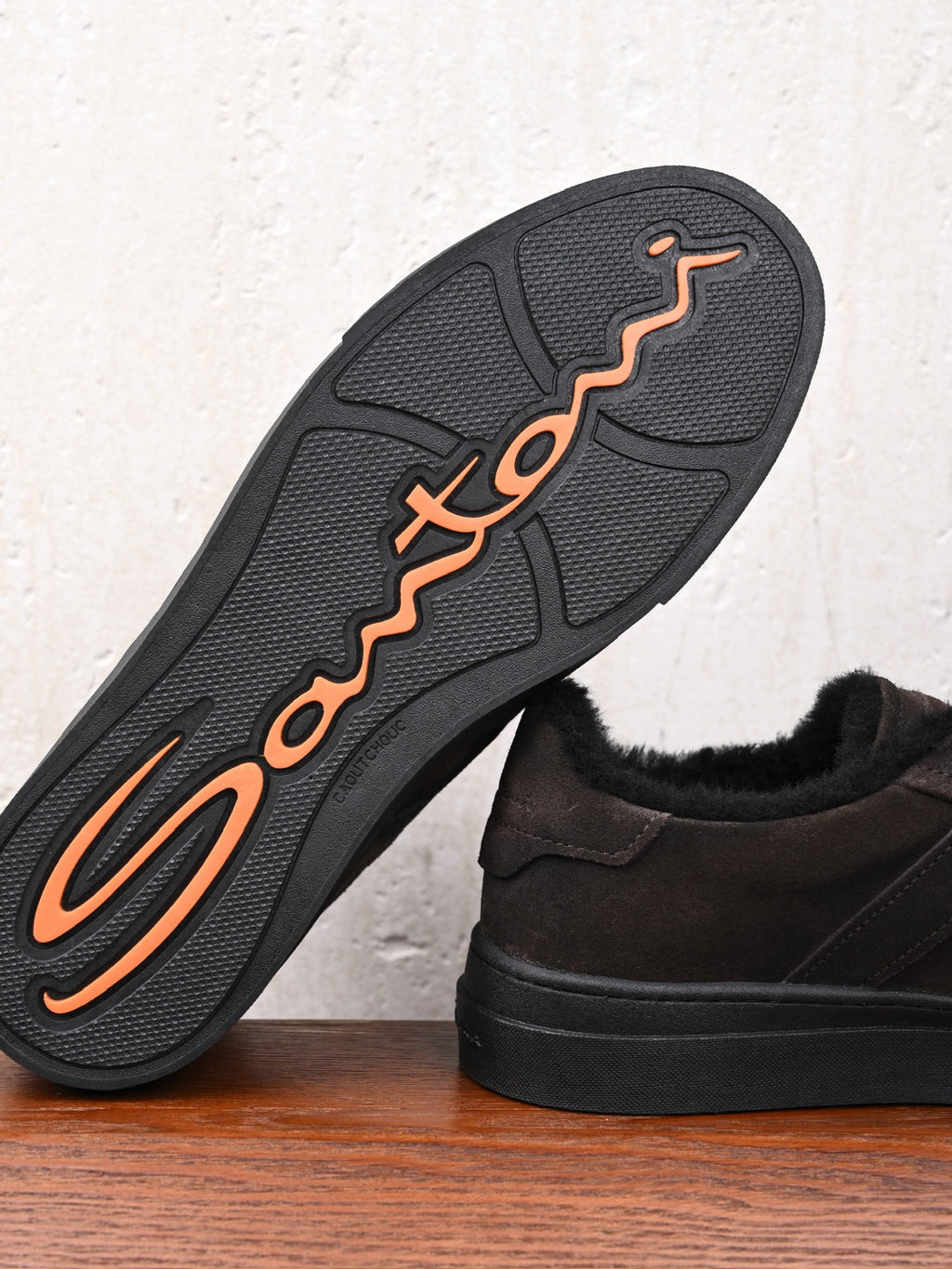Santoni Veloursleder-Sneaker mit Lammfellfutter in Dunkelbraun