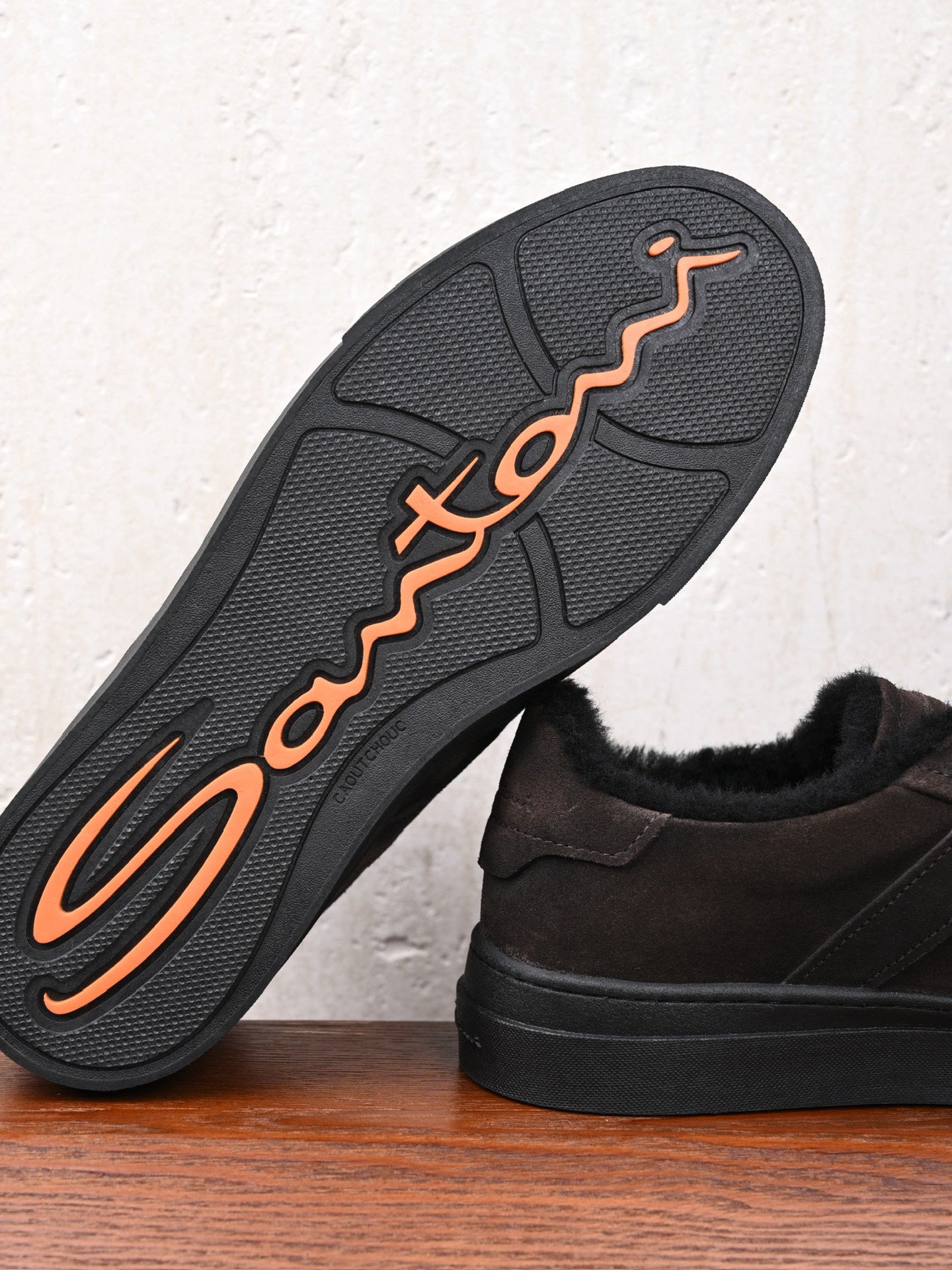 Santoni Veloursleder-Sneaker mit Lammfellfutter in Dunkelbraun