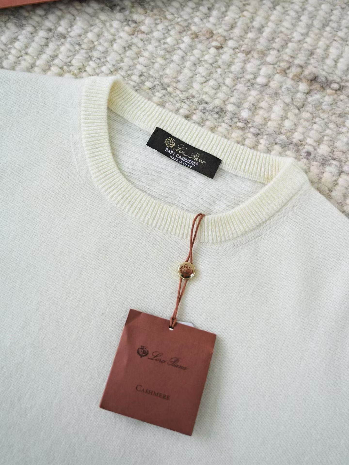 Loro Piana Herren-Pullover aus Baby-Kaschmir in Cremeweiss