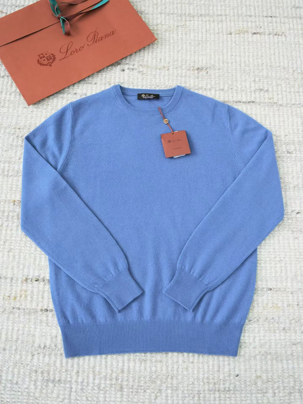 Loro Piana Herren-Pullover aus Baby-Kaschmir in Mittelblau