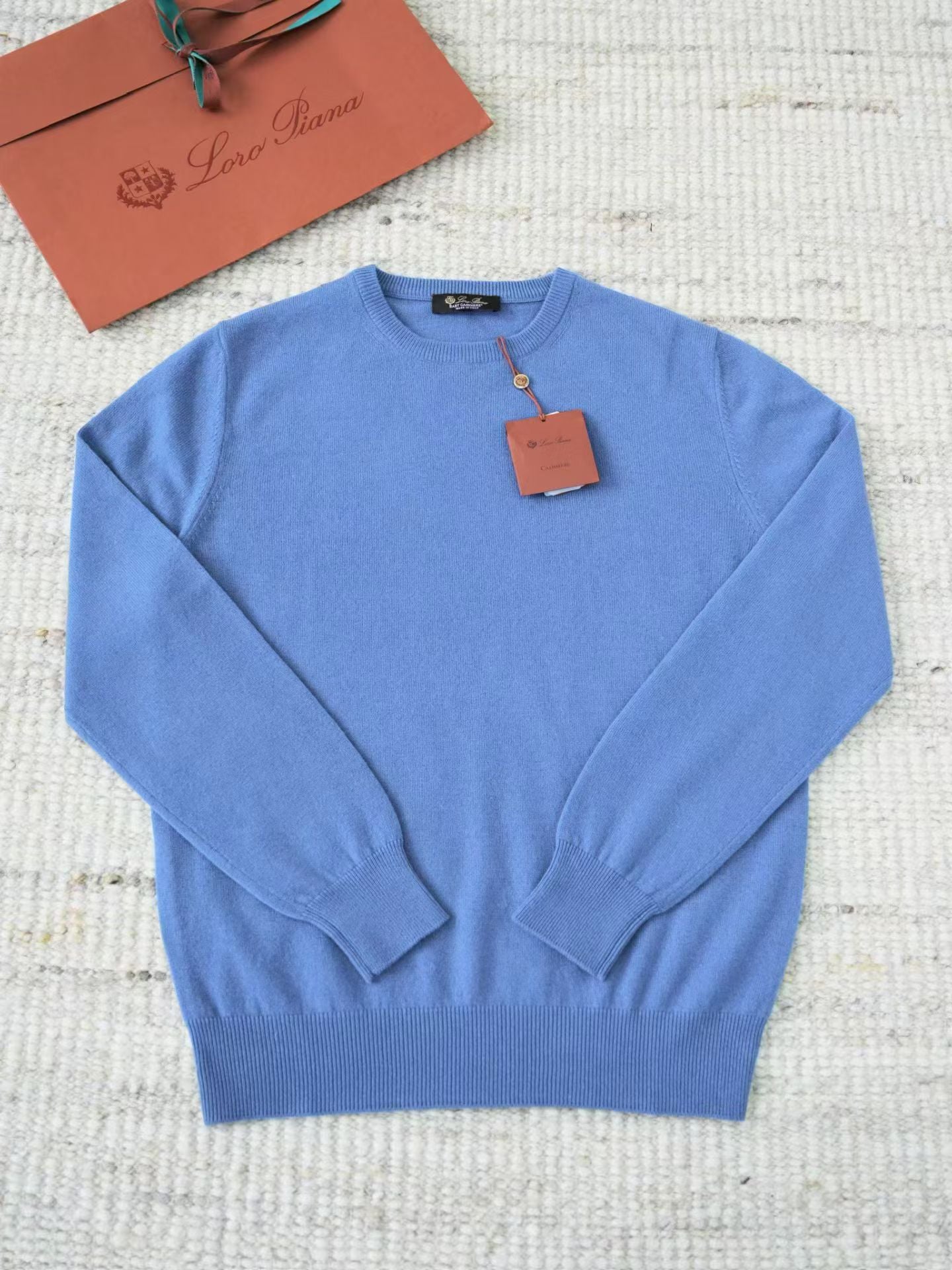 Loro Piana Herren-Pullover aus Baby-Kaschmir in Mittelblau