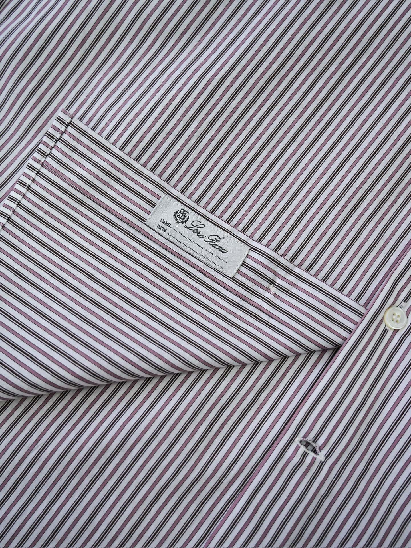 Loro Piana Herren-Hemd aus Baumwolle mit burgunder-weissem Streifenmuster