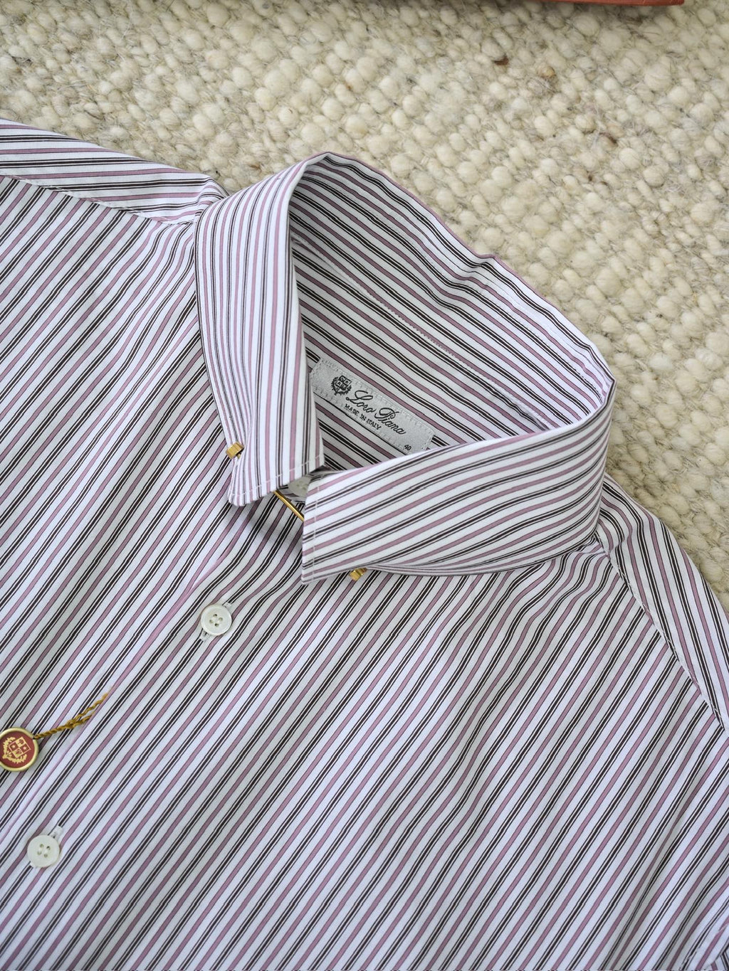 Loro Piana Herren-Hemd aus Baumwolle mit burgunder-weissem Streifenmuster