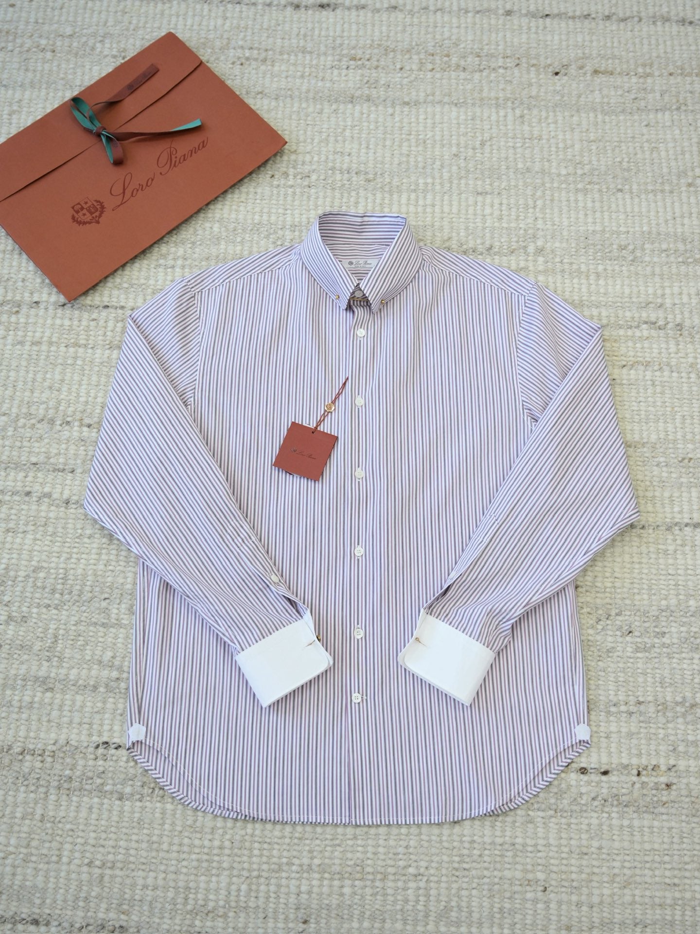 Loro Piana Herren-Hemd aus Baumwolle mit burgunder-weissem Streifenmuster