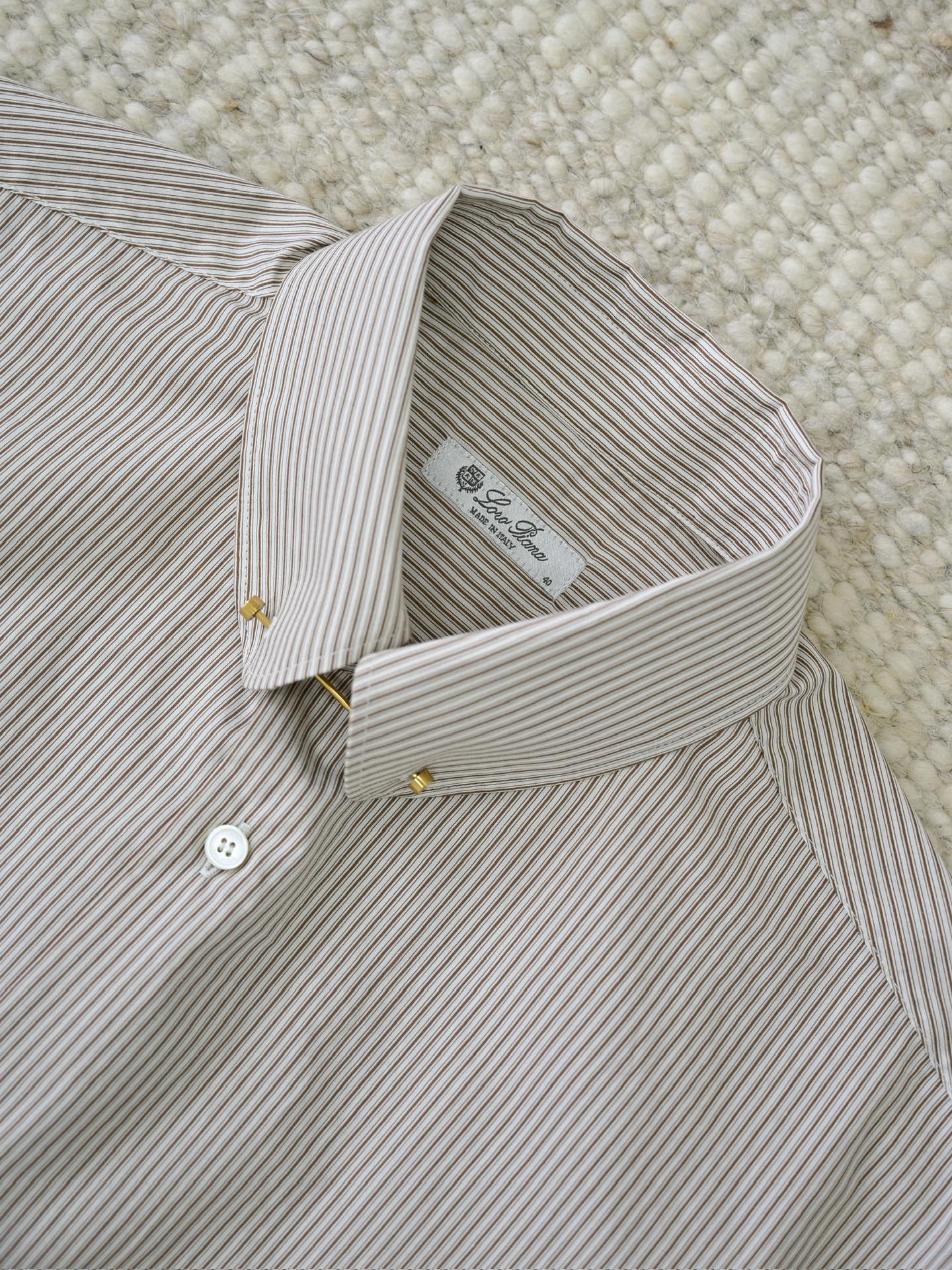 Loro Piana Herren-Hemd aus Baumwolle mit beige-weissem Streifenmuster