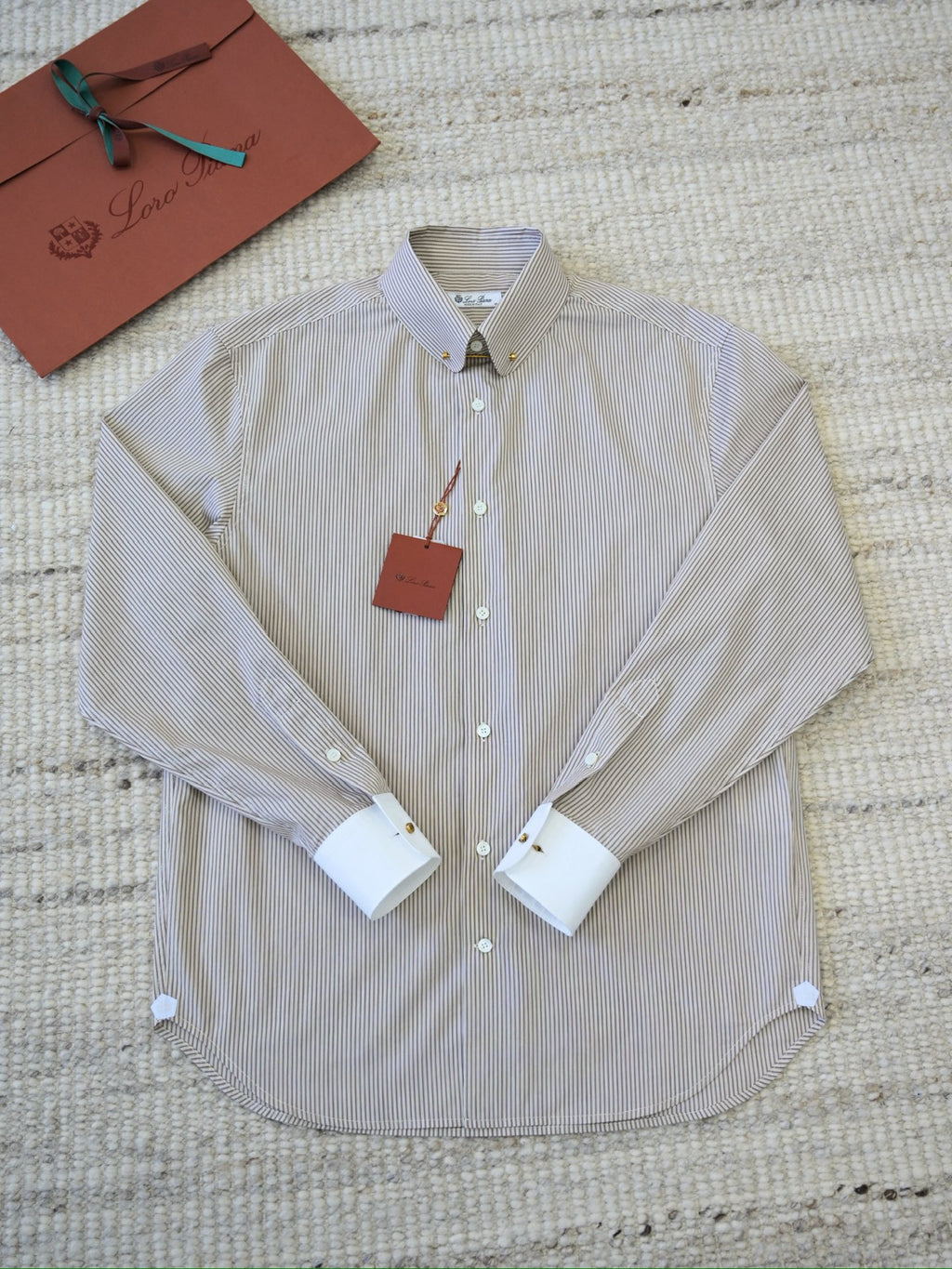 Loro Piana Herren-Hemd aus Baumwolle mit beige-weissem Streifenmuster
