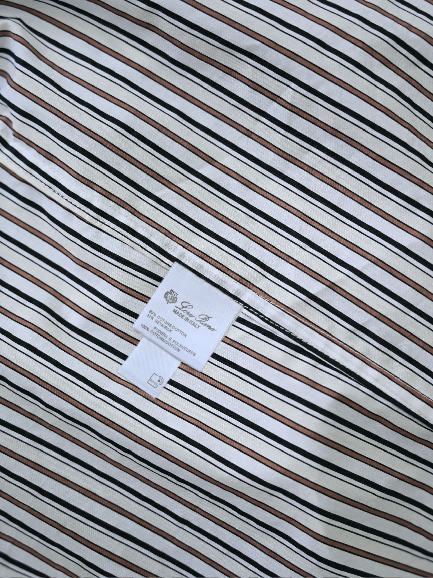 Loro Piana Herren-Hemd aus Baumwolle mit braun-schwarz-weissem Streifenmuster