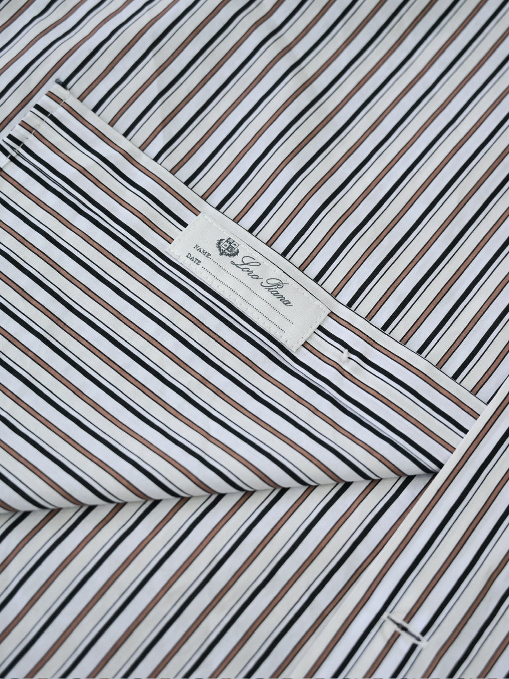 Loro Piana Herren-Hemd aus Baumwolle mit braun-schwarz-weissem Streifenmuster