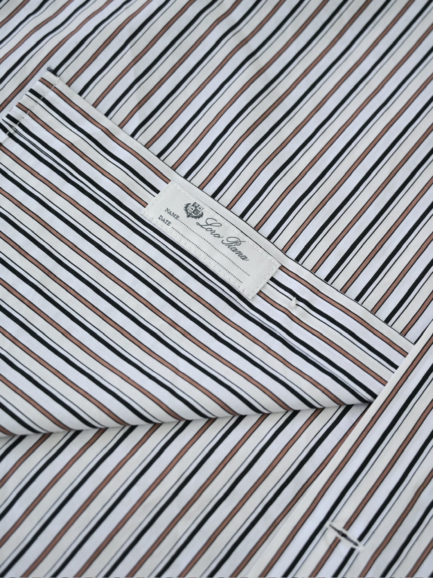 Loro Piana Herren-Hemd aus Baumwolle mit braun-schwarz-weissem Streifenmuster