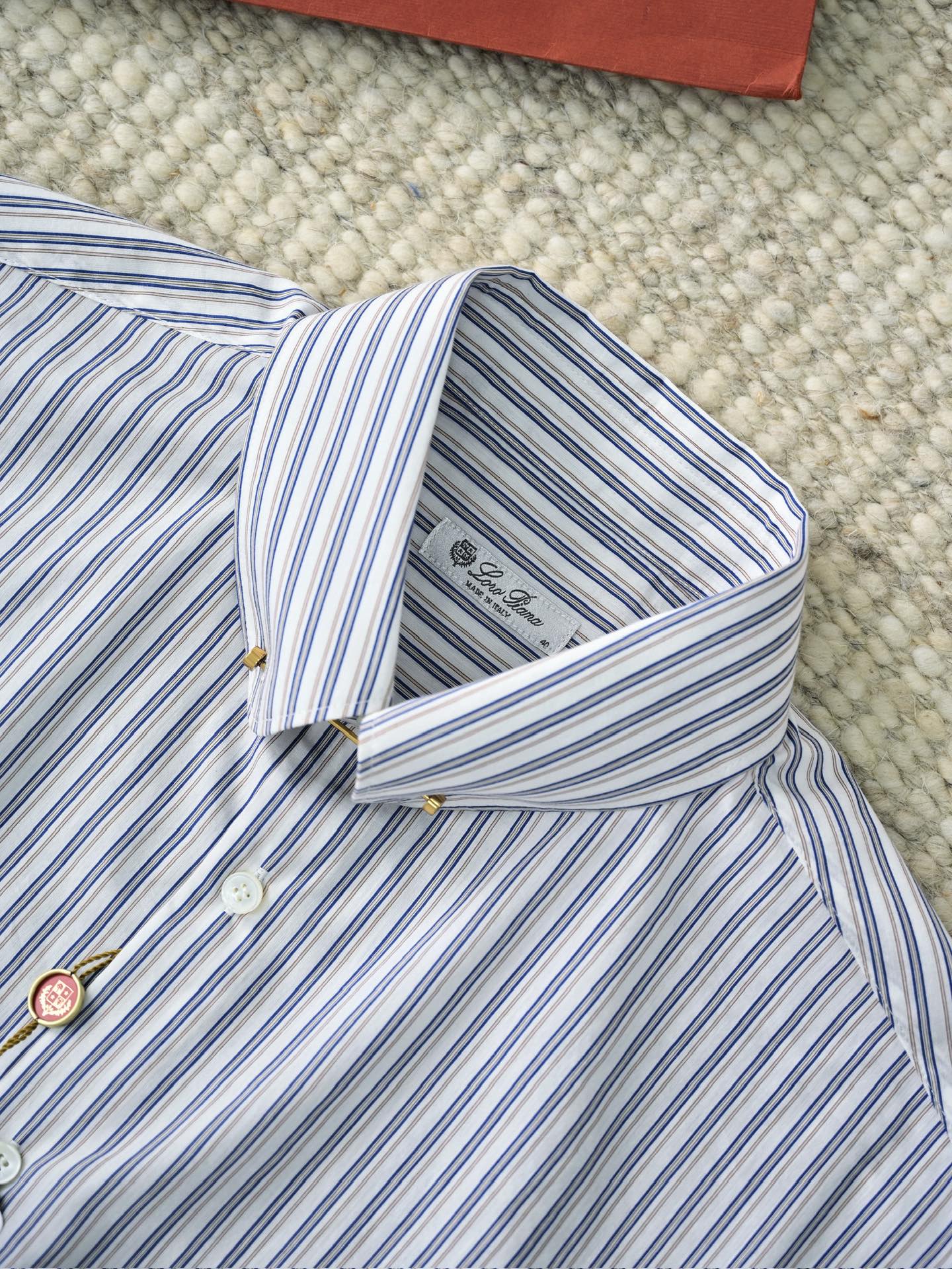 Loro Piana Herren-Hemd aus Baumwolle mit blau-weissem Streifenmuster