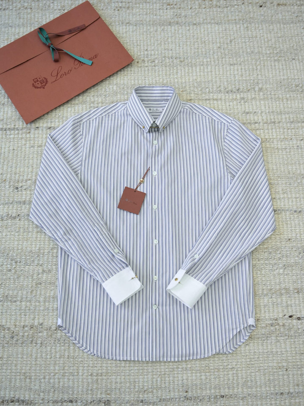 Loro Piana Herren-Hemd aus Baumwolle mit blau-weissem Streifenmuster