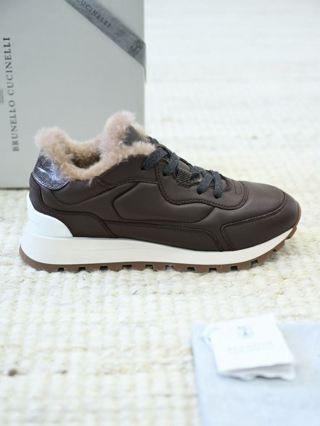 Brunello Cucinelli Damen Leder Sneaker mit Lammfell Futter