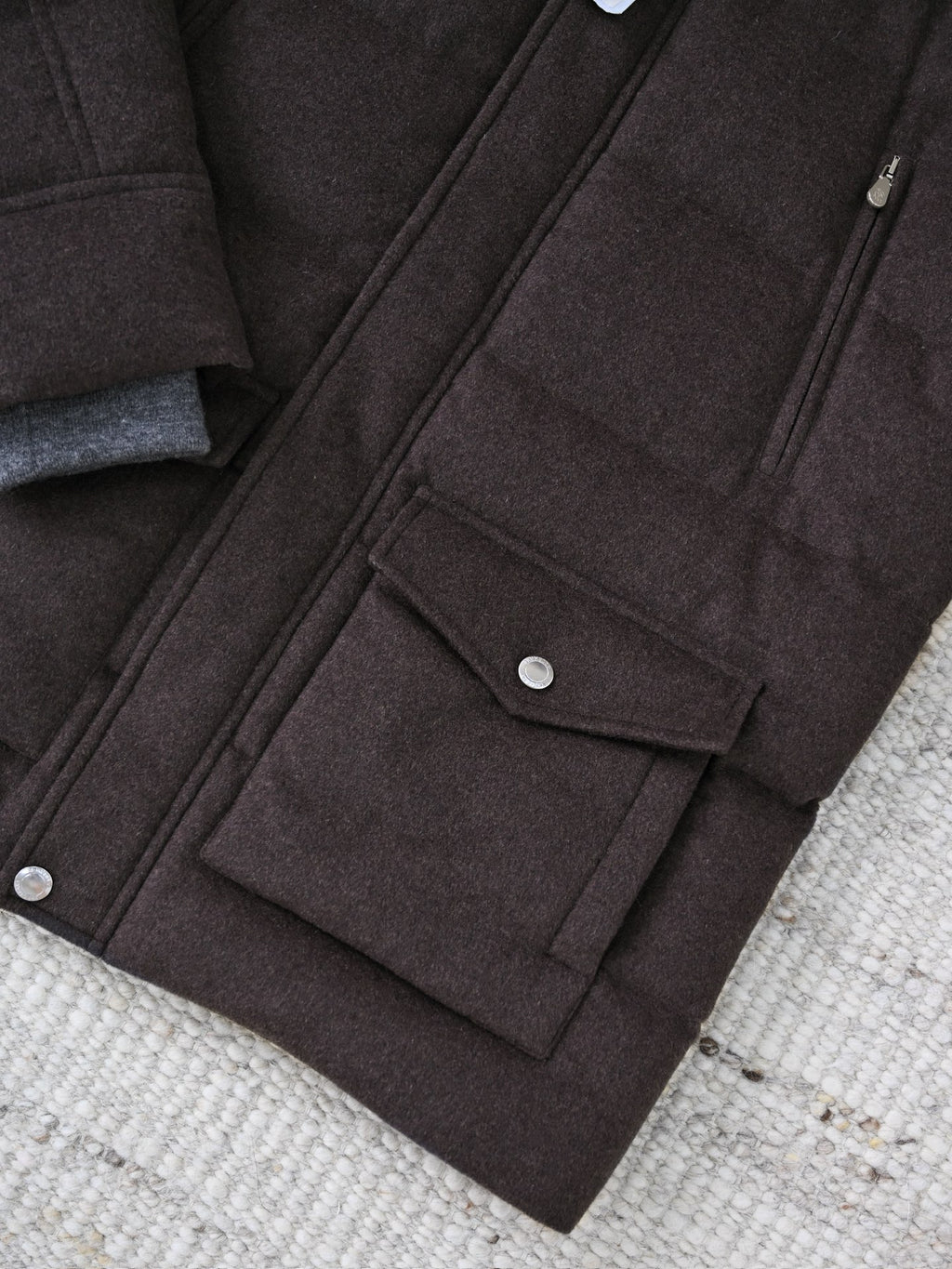 Brunello Cucinelli Herren Daunenparka aus Wollmix mit Kapuze – Dunkelbraun