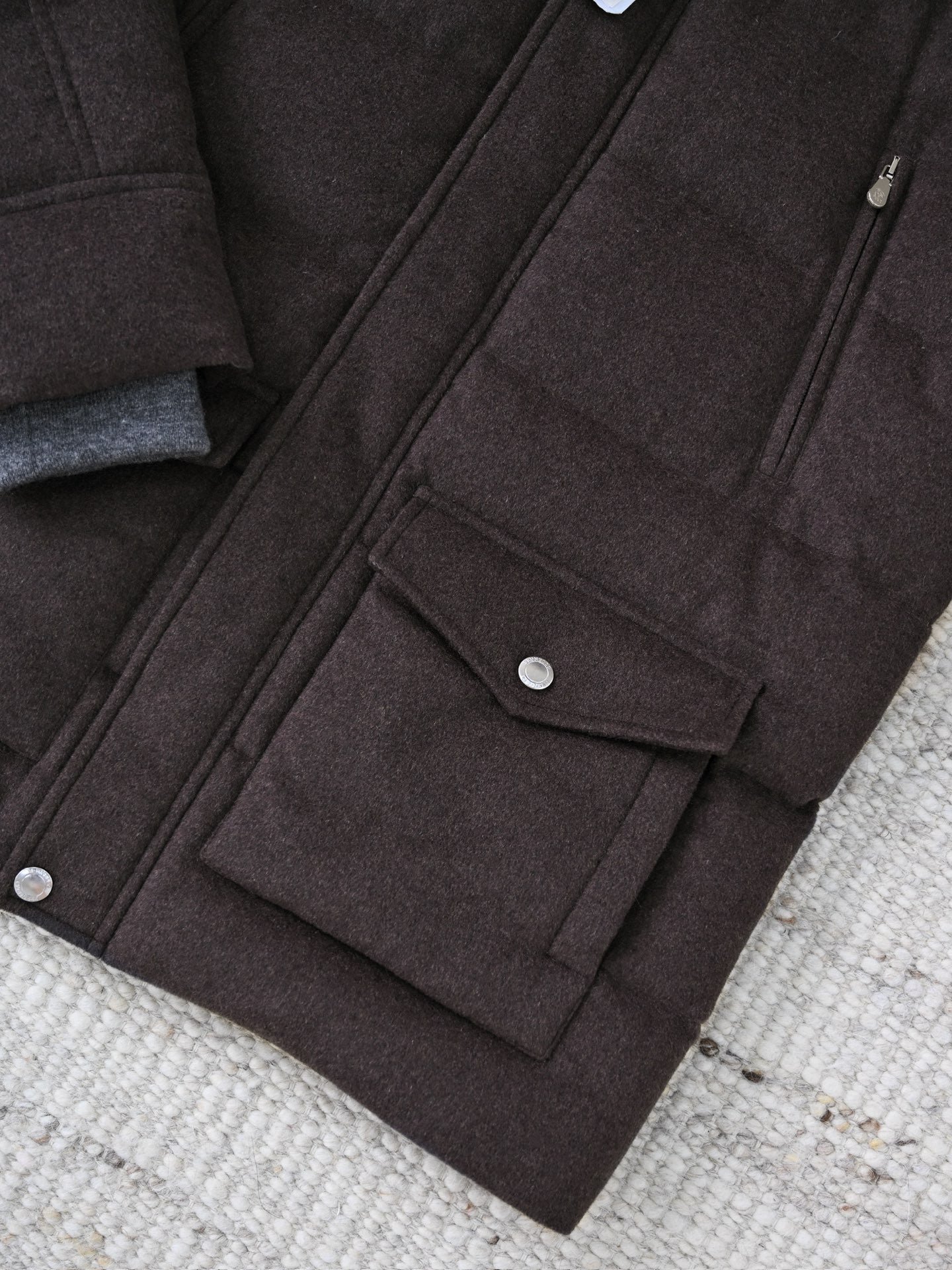 Brunello Cucinelli Herren Daunenparka aus Wollmix mit Kapuze – Dunkelbraun