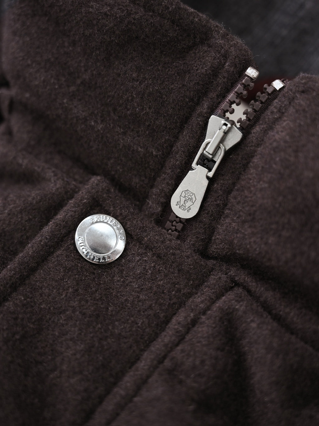 Brunello Cucinelli Herren Daunenparka aus Wollmix mit Kapuze – Dunkelbraun